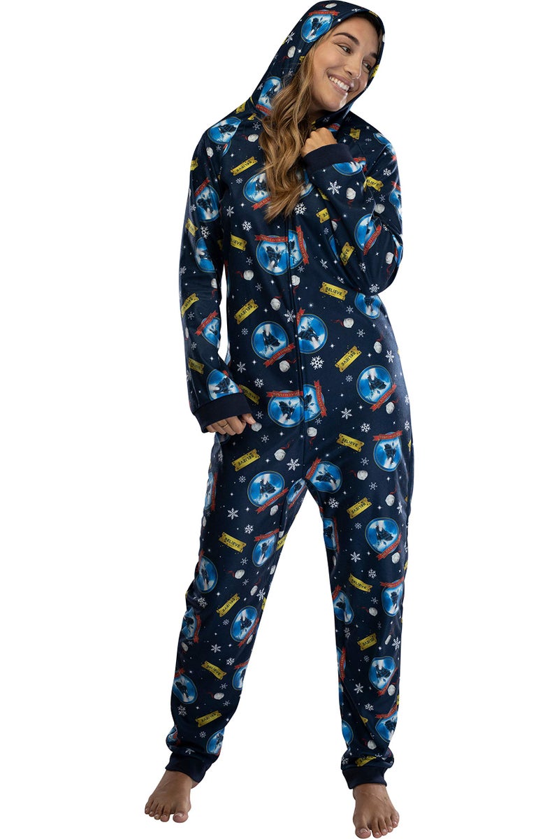 INTIMO Polar Express Adult Believe Hooded One-Piece Footless Sleeper Union Suit For Men and Women (S/M) - Image 1